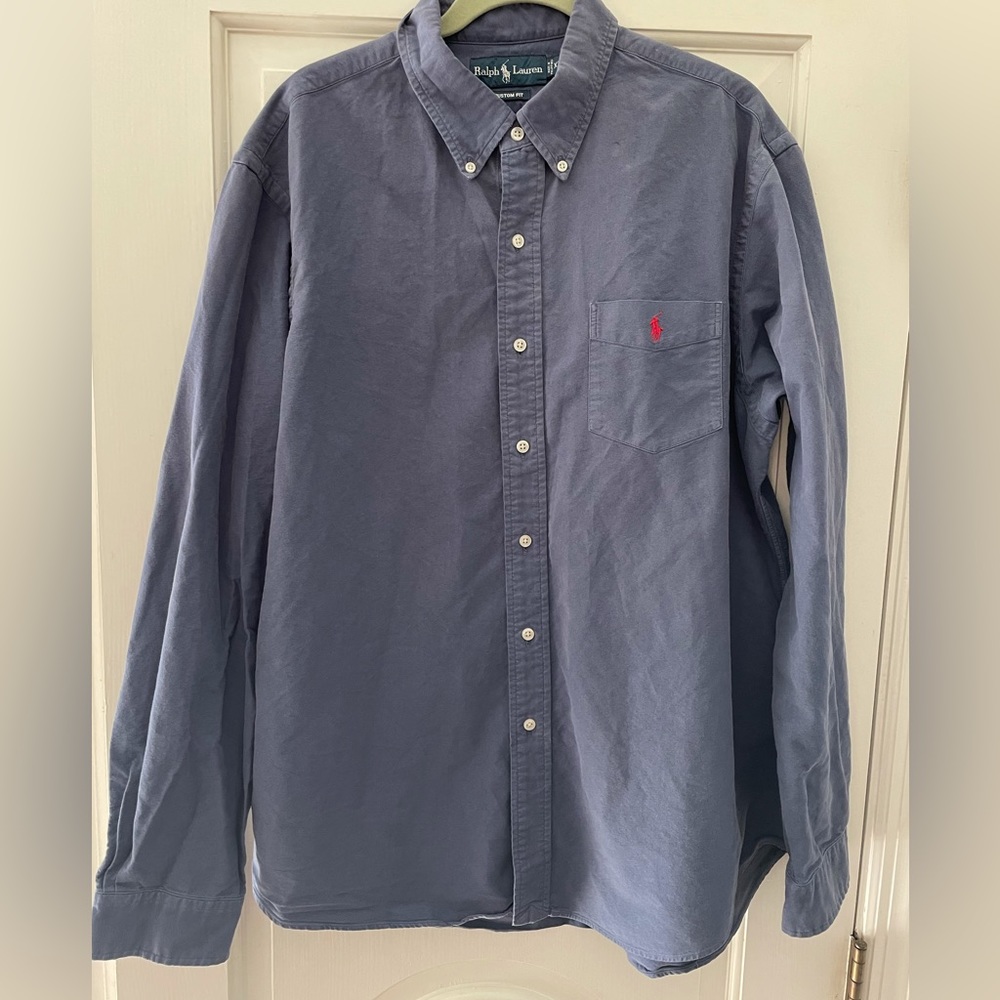 Polo Ralph Lauren Custom Fit Dark Blue Heavy Cotton Button Down Red Pony Men XL